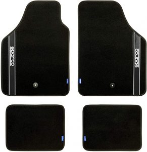 Sparco: Juego de alfombra moqueta Strada, color negro y blanco
